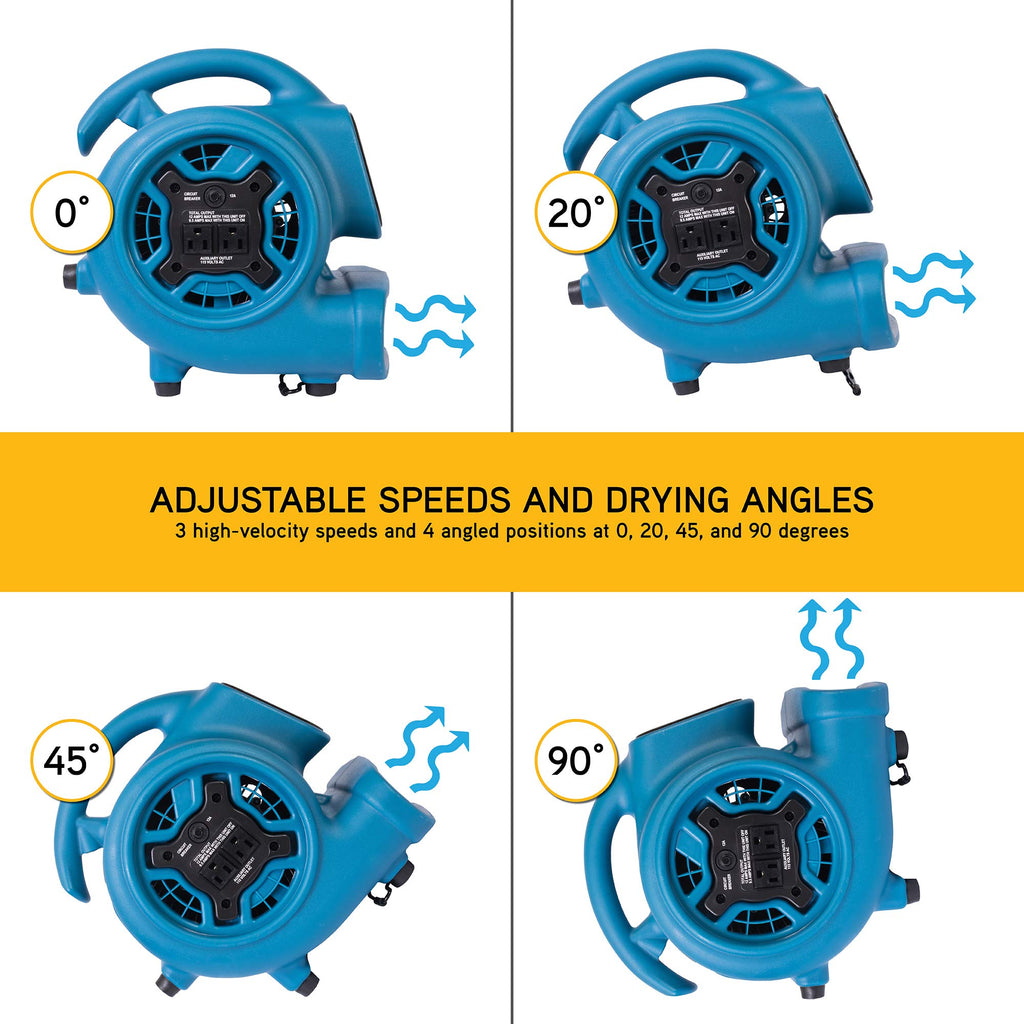 XPower P-230AT Mini Mighty 1/4 HP 925 CFM Centrifugal Air Mover, Carpet Dryer, Floor Fan, Blower, Stackable, Daisy Chain, for Water Damage Restoration, Janitorial, Plumbing, Home Use