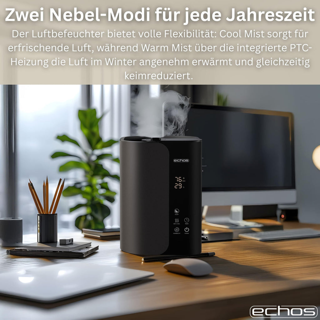 Steinborg® Luftbefeuchter 5 Liter Ultraschall Vernebler mit Fernbedienung Luftreinigungsgerät Luftreiniger Hygrometer LED-Touch-Display ultra leise leistungsstark 350ml/h Öl Aroma Fach Timer Auto-Stop