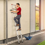 Hailo T80 FlexLine Alu Sicherheits-Teleskopleiter - ausziehbare Anlegeleiter mit 11 Sprossen - Arbeitshöhe bis 397 cm - Gewicht 10,7 kg - Silber