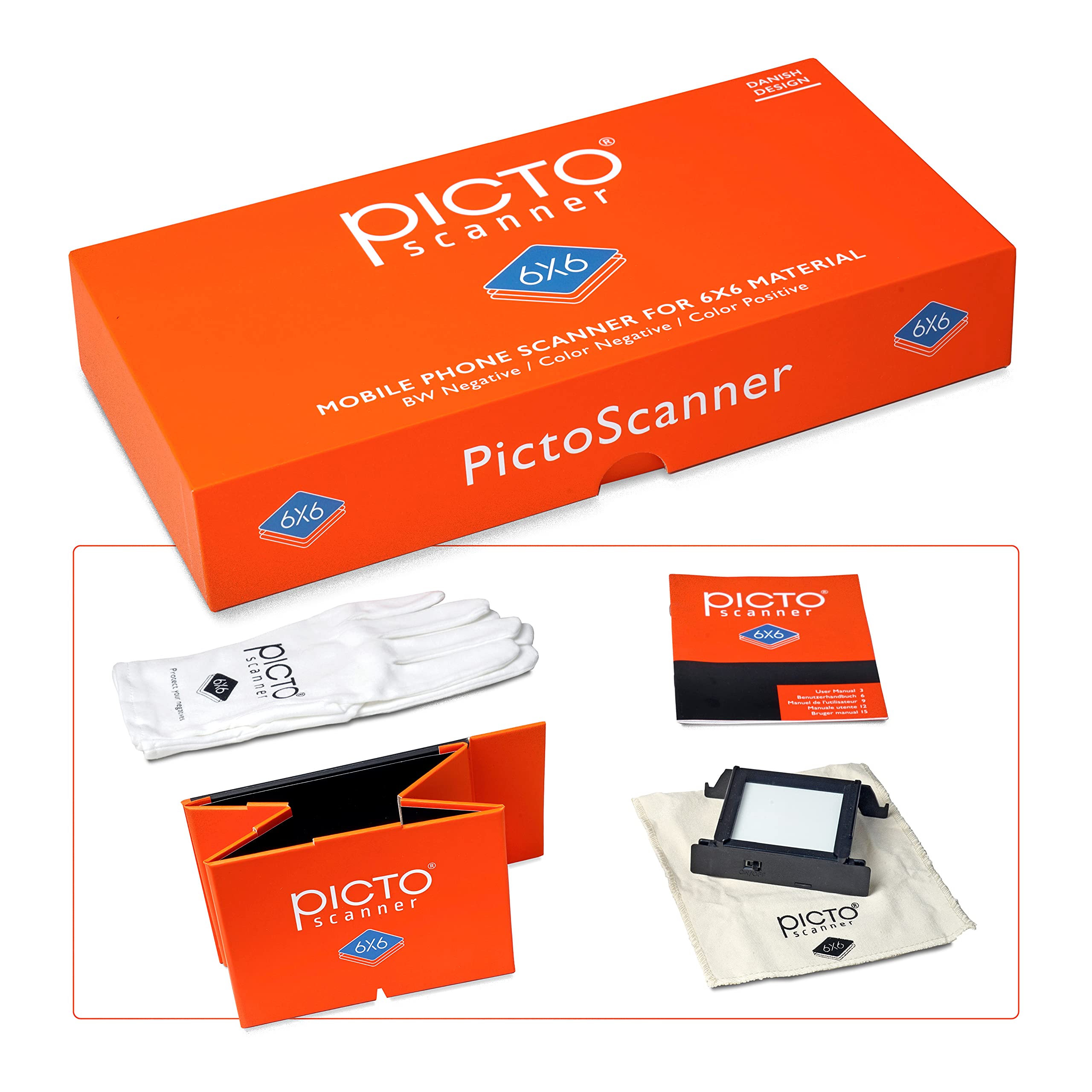 PictoScanner 6x6 - Ist EIN Scanner für 6x6 Filme. Scannen und speichern Sie Ihre 6x6 Negative oder Dias mit Ihrem Smartphone. Der Scanner ist aus, umweltfreundlicher Pappe hergestellt.