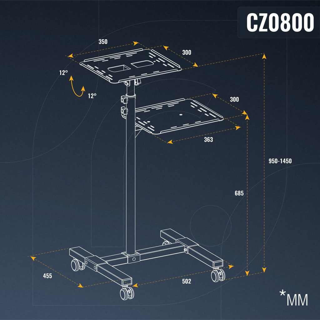 RICOO Beamer Ständer Stativ mit Rollen Höhenverstellbar CZ0800 Ständer für Projektoren Beamerständer Standfuß bis 10 Kg je Ablage Regal Laptoptisch Mobile Notebook Halterung Stand
