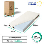 smartwood Kindermatratze 90x200 12cm Matratze für Kinder - H2 Schaumstoffmatratze Oeko-TEX-Zertifiziert - Wendbar - mit Waschbarem Antiallergischem Bezug – SmartComfort | Made in EU