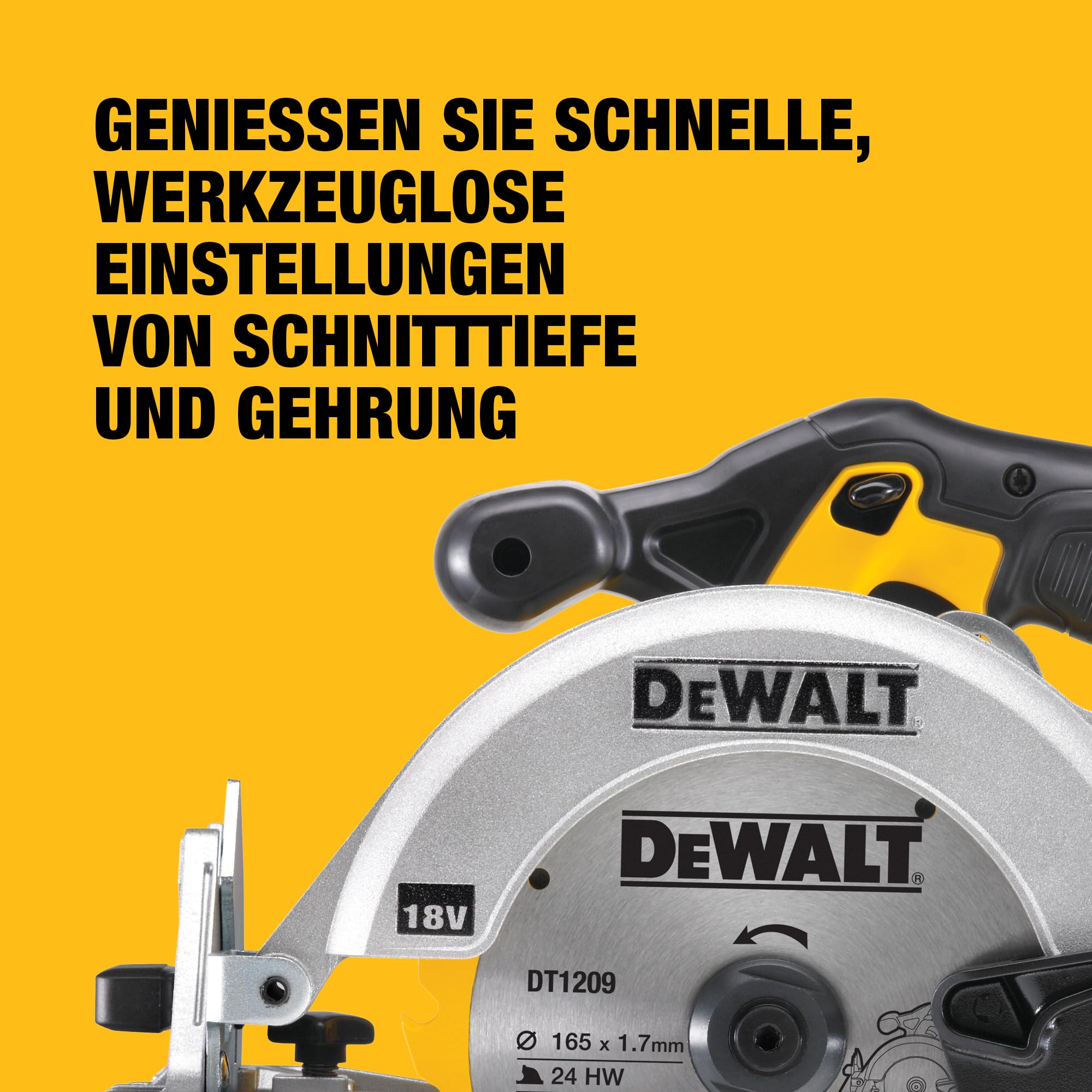 DEWALT 18 Volt Akku-Handkreissäge (760 Watt Abgabeleistung, Sägeblatt-ø: 165 x 20 mm, bis 50° Neigungsverstellung, 24-Zahn HM Sägeblatt, T STAK Box VI, Lieferung ohne Akku & Ladegerät), DCS391NT-XJ