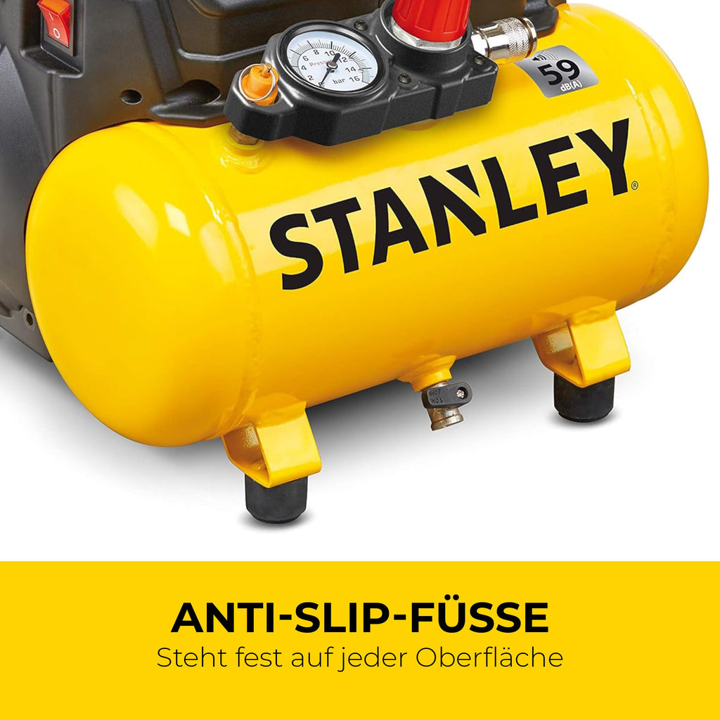 Stanley Kompressor DN200/8/6 - Luftkompressor 8 Bar - Füsterkompressor mit 6L Tankkapazität - Ölfreie Saugkompressor 105L/Min - Mit Griff und Anti-Rutsch-Füßen - Geeignet für Druckluftwerkzeuge