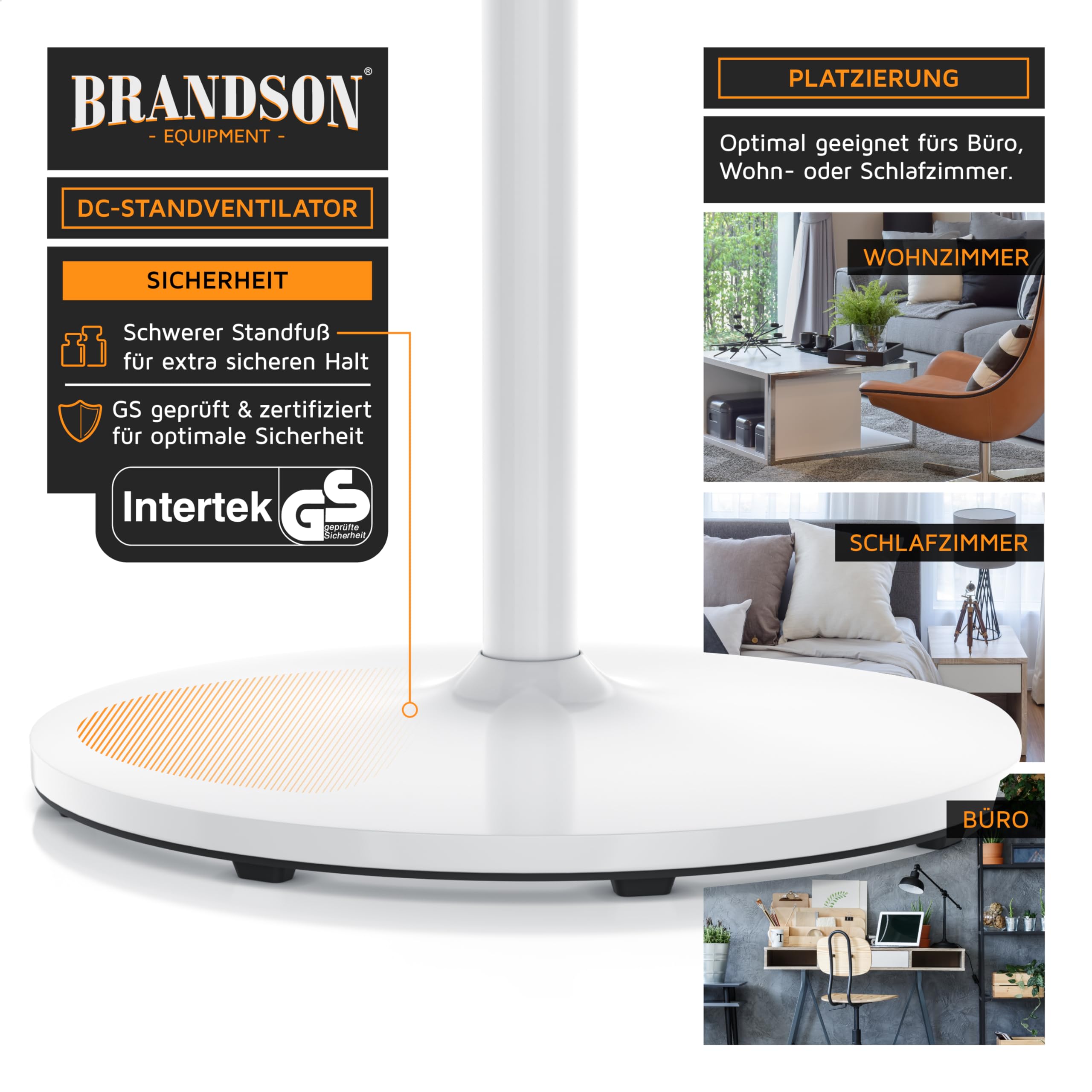 Brandson - DC Standventilator energiesparend ECO - Fernbedienung - Brushless Silent Motor, sehr leise – Preisträger 2025-80° Oszillation - Ventilator Timer – 12 Stufen - LED Display