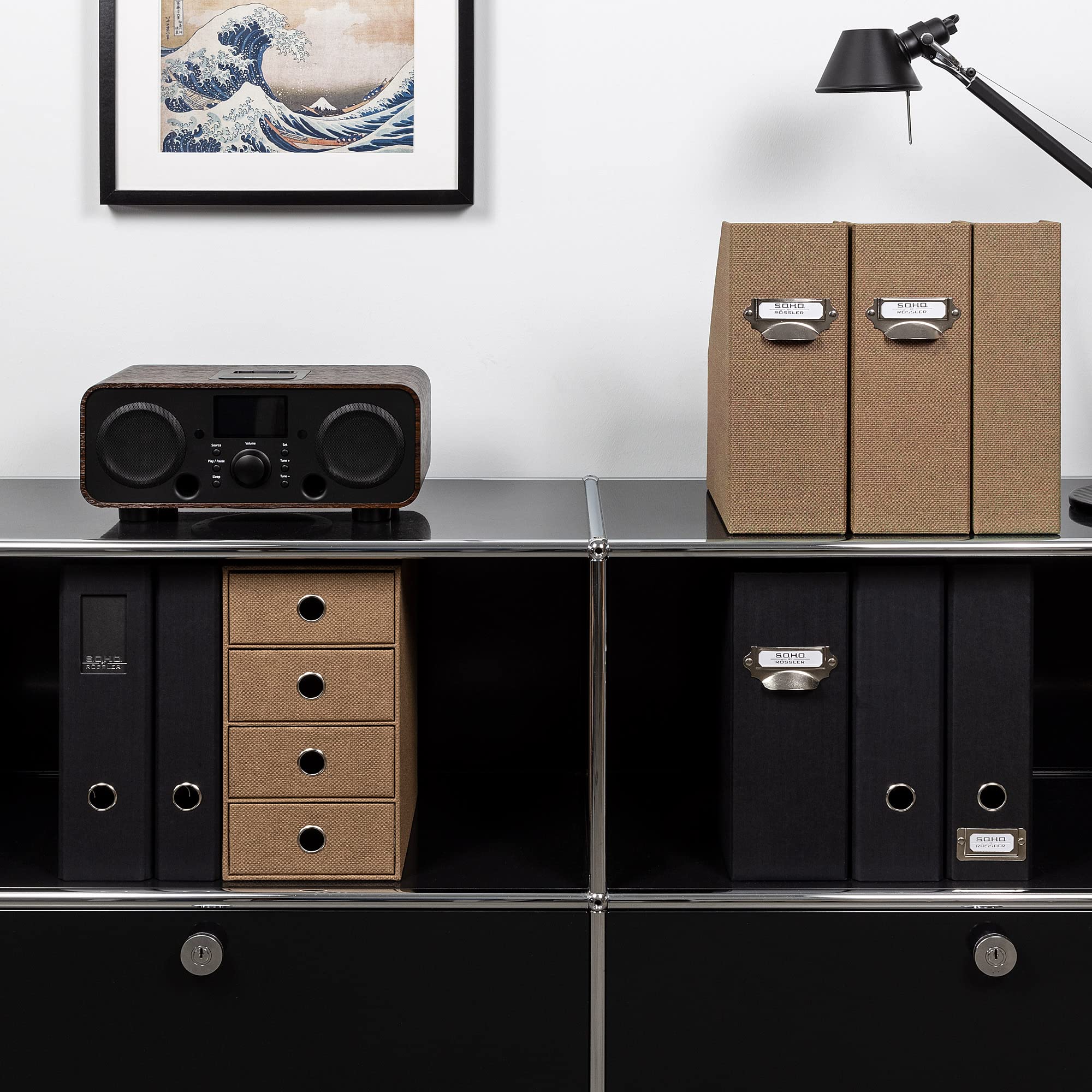 Rössler SOHO 4er Schubladenbox aus Papier | Büro Organizer Schreibtisch | Schubladen Organizer Büro Zubehör & Bürobedarf | Schreibtisch Organizer Box | 18 x 25 x 32 cm | 1 Stück | Farbe: Haselnuss