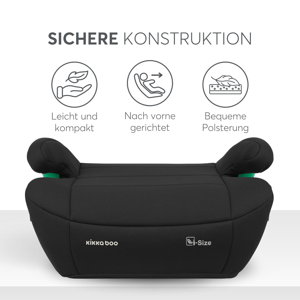 KikkaBoo i-Pop Kindersitzerhöhung Auto Kinder, i-Size, Isofix, 22-36 kg, Gruppe 3, 7-12 Jahre, Autositz Sitzerhöhung, Schwarz
