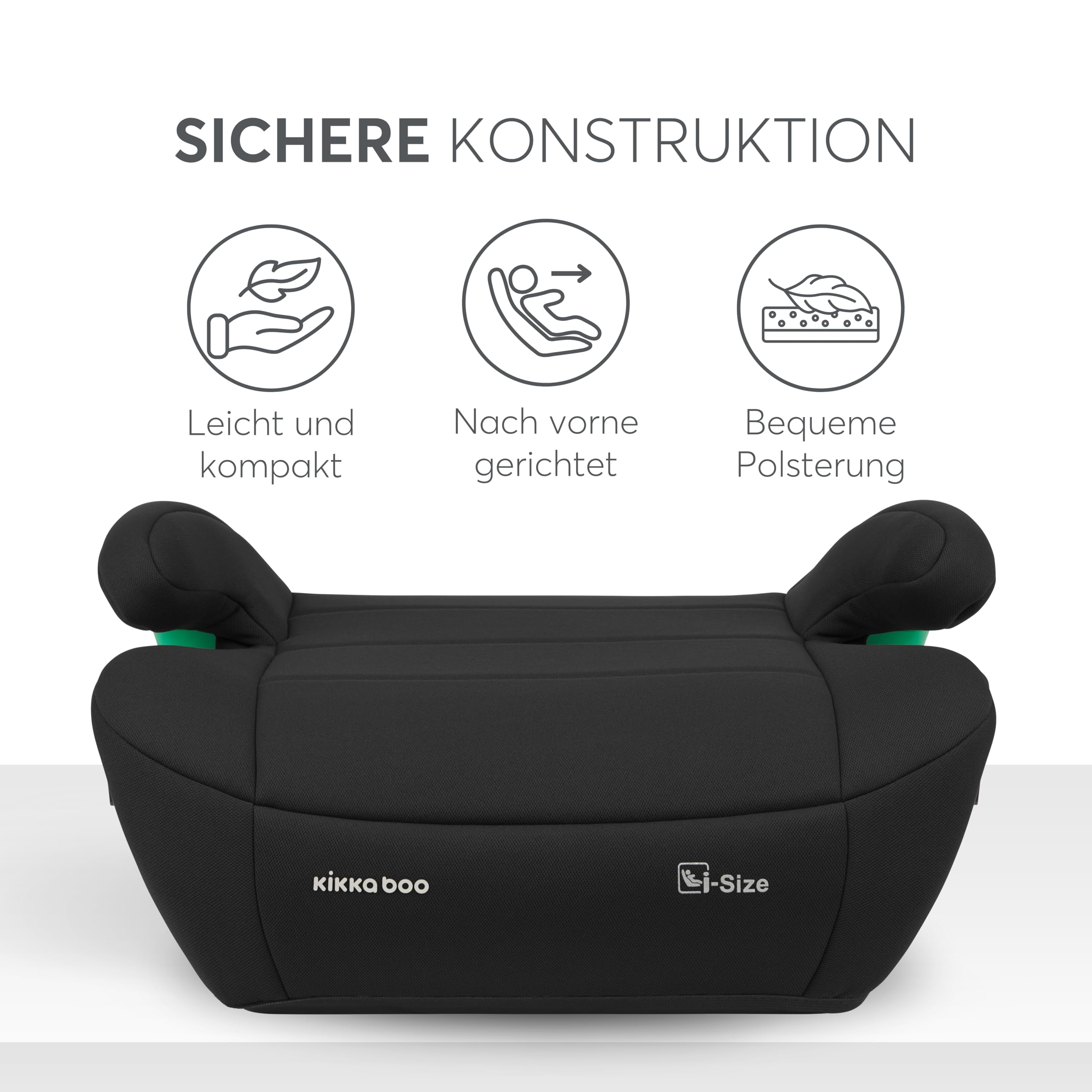 KikkaBoo i-Pop Kindersitzerhöhung Auto Kinder, i-Size, Isofix, 22-36 kg, Gruppe 3, 7-12 Jahre, Autositz Sitzerhöhung, Schwarz