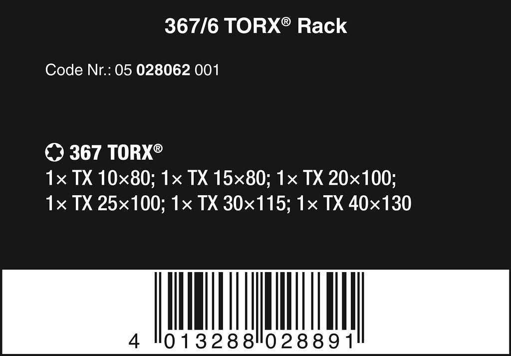 Wera 367/6 Schraubendrehersatz Kraftform Plus TORX® + Rack, 6-teilig, 05028062001