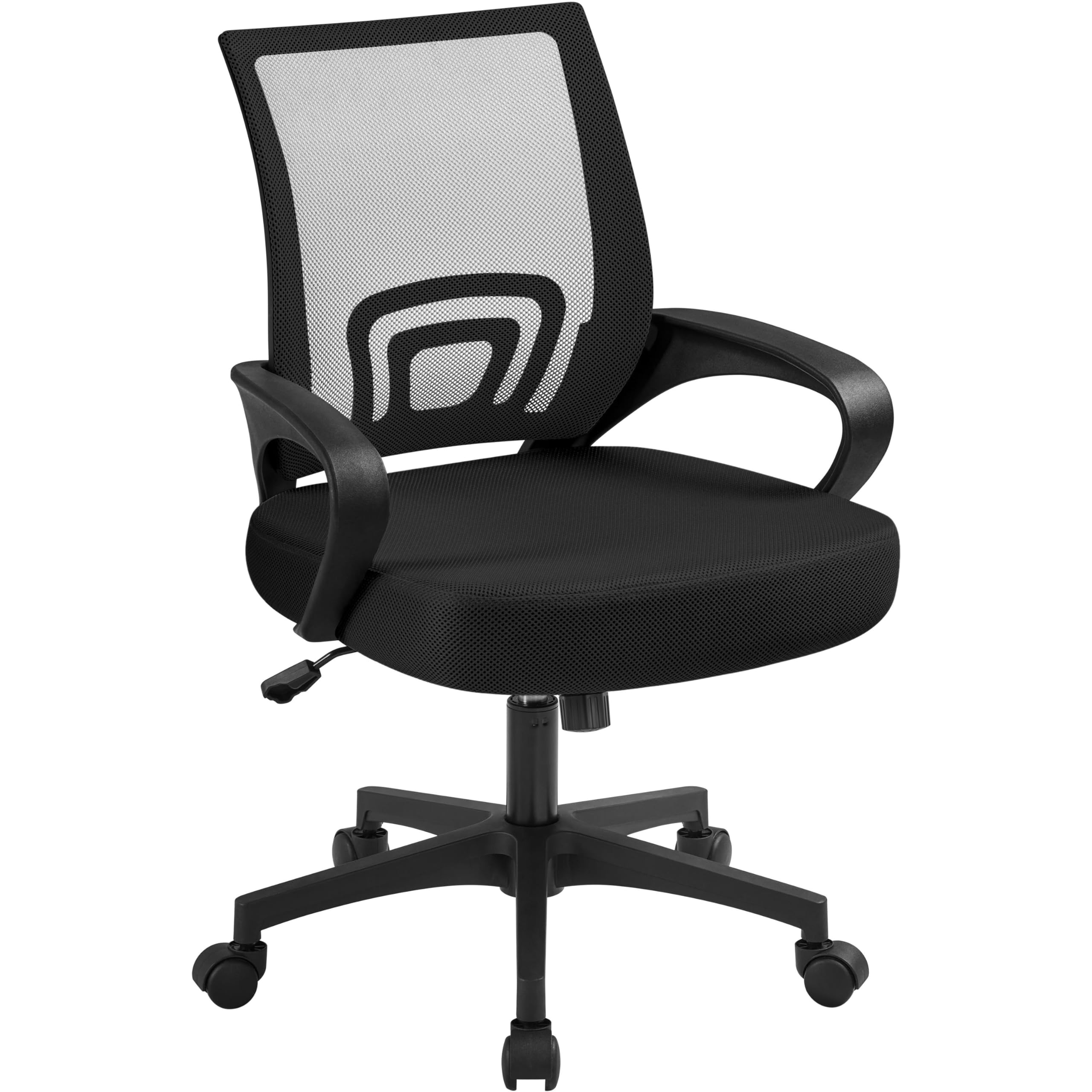 Yaheetech Bürostuhl Ergonomisch, Schreibtischstuhl mit Netzbespannung und Armlehnen, Drehstuhl aus Mesh, Chefsessel Wippfunktion, Höhenverstellbar Rückenschonend bis 136kg Belastbar, Schwarz