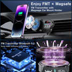 Magift for MagSafe Car Bluetooth Transmitter Mount, Black 20X Powerful Magnetic Phone Holder for iPhone, Bluetooth 5.3 Car Adapter Hands Free, QC 3.0, Easily Install