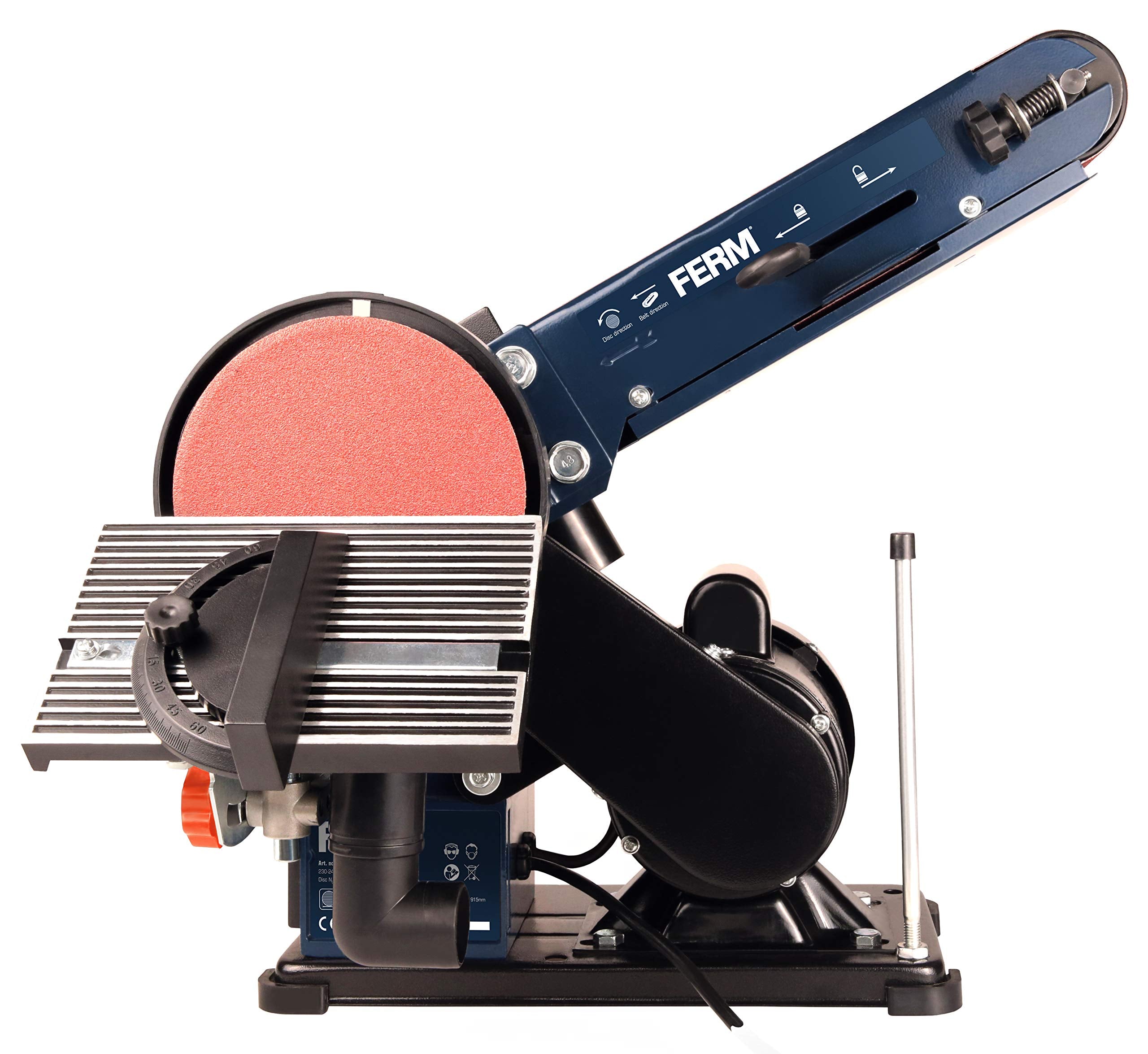 Ferm Bandschleifmaschine – 350W – 150mm - einschl. 2 Schleifbänder (P80 & P120) und 2 Schleifscheiben (P80 & P120), BGM1022