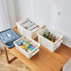 Cetomo 35L*6 Aufbewahrungsboxen, Tragbare Plastikboxen mit Deckeln, Organizer-Behälter mit Griff und Clips, Stapelbar, Ineinander Nestbar, für Zuhause und Büro, Weiß, 35L-6er Pack