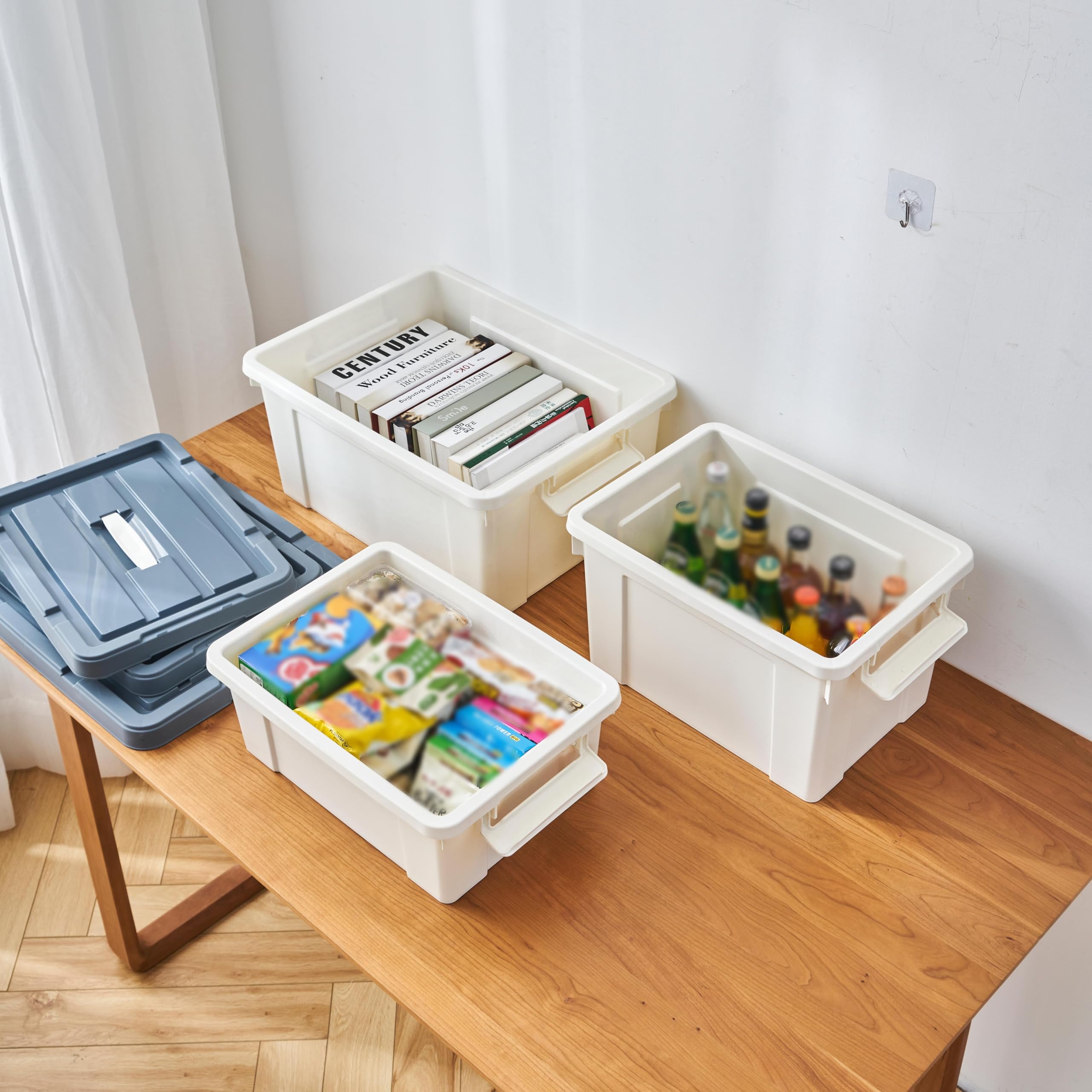 Cetomo 35L*6 Aufbewahrungsboxen, Tragbare Plastikboxen mit Deckeln, Organizer-Behälter mit Griff und Clips, Stapelbar, Ineinander Nestbar, für Zuhause und Büro, Weiß, 35L-6er Pack