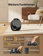 Dreo Heizlüfter Energiesparend Klein, Leiser 1500W Tragbar Heizlüfter mit Fernbedienung, Thermostat, 60° Neigbar, 8 Sicherheitsfunktionen, PTC-Keramik,12-Std-Timer, 3 Modus 3 Geschwindigkeit, Schwarz