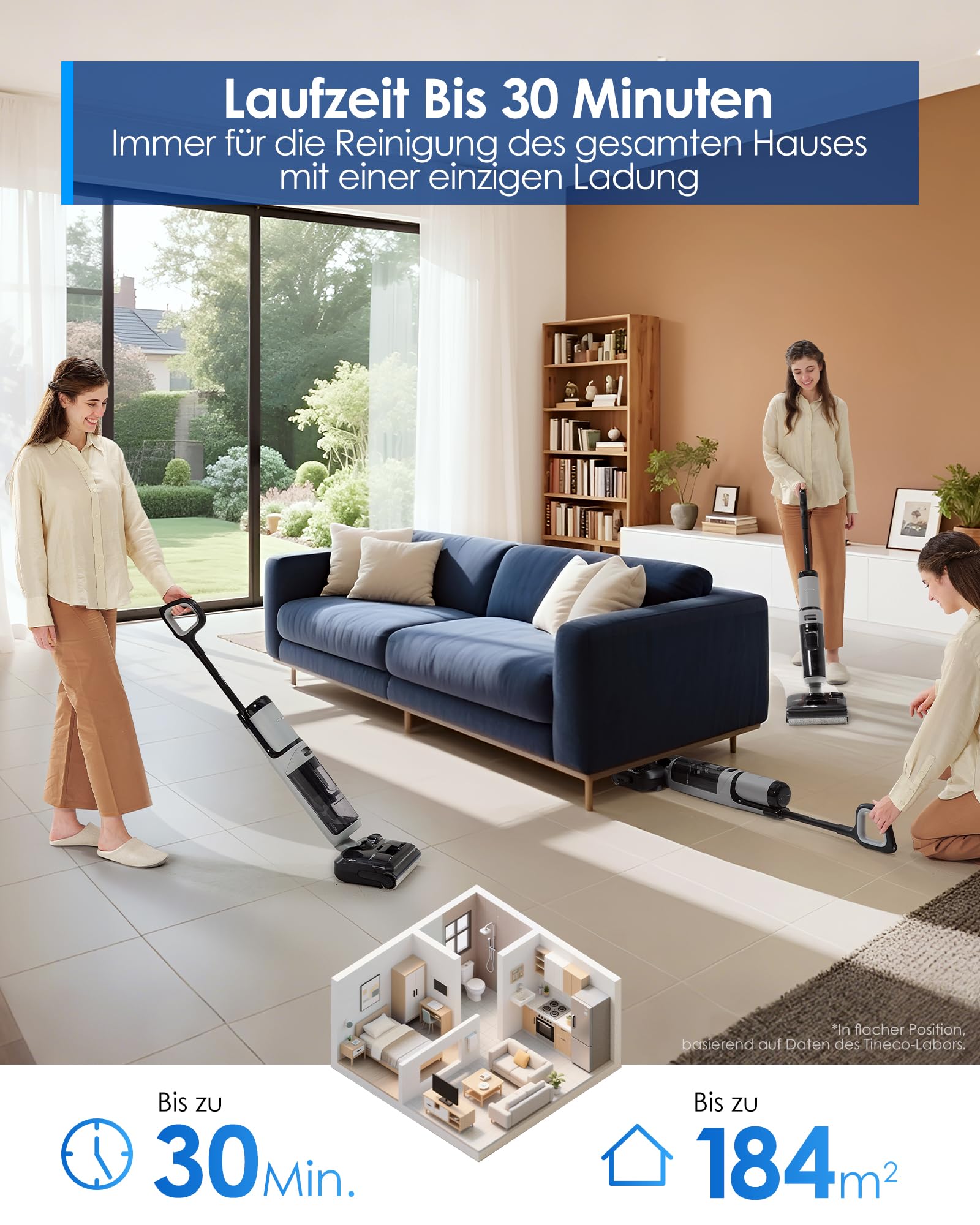 Tineco FLOOR ONE i5 Stretch Nass Trockensauger, 2‑in‑1 Saugen & Wischen, 180° Lay-Flat Waschsauger, 20kPa Saugkraft, Beidseitige Kantenreinigung, 30 Min Laufzeit, Anti-Tangle staubsauger für Tierhaare