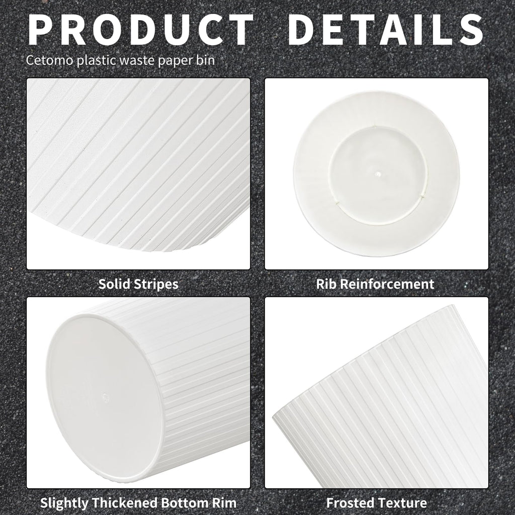 Cetomo 7.2L*3 Mülleimer, Abfalleimer, Müllbehälter, Papierkorb, Abfallbehälter, Plastikmülleimer für Papierabfall, Büro, Schlafzimmer, Kunststoff (PP), Weiß, 7.2L - 3er Pack