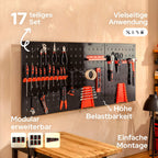 Arebos Werkzeugwand 3-teilige Lochwand Werkstatt | 17-teiliges Hakenset & Halterungen | 117,6 x 59,5 x 2 cm | Werkzeuglochwand aus Metall für Werkstatteinrichtung inkl. Montagematerial | Rot