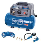 Scheppach Druckluft Kompressor HC06 ölfrei | 6L Kessel | 8 bar Arbeitsdruck | 1200 Watt Leistung | Ansaugleistung 192 L/min | mobil & kompakt Luftkompressor | inkl. 6-tlg. Zubehörset