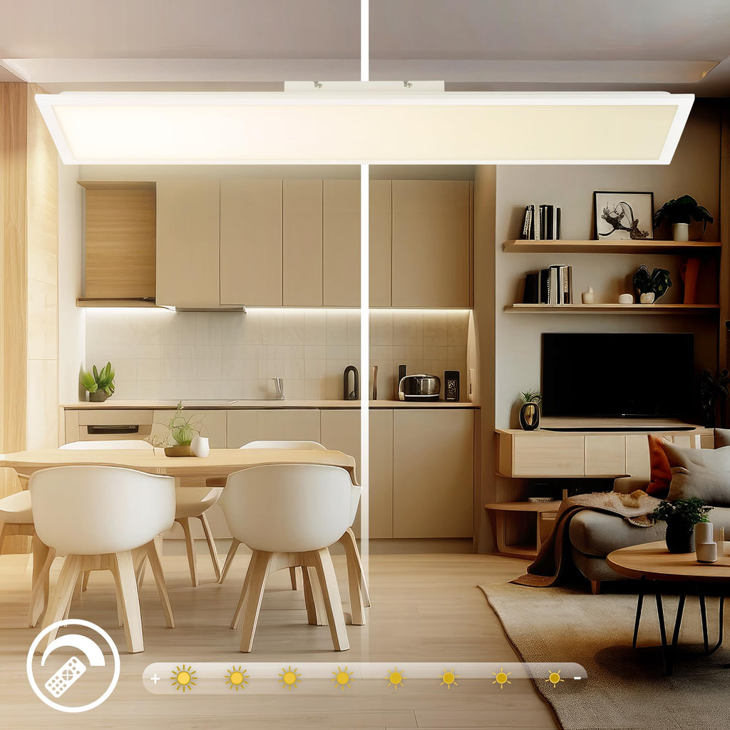 BRILONER - LED Deckenleuchte Effizienzklasse A, ca. 50.000h Licht, 12,6W, 2860lm, Fernbedienung, dimmbar, warmweiß bis kaltweiß, LED Lampe, LED Panel, Wohnzimmerlampe, Deckenlampe, 100x25x6 cm, Weiß