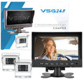 VSG24 Rückfahrkamera 7" Starter-Set Wohnmobil inkl. 2 Kameras in Weiß, Monitor, Kabel & Fernbedienung – Wasserdicht Nachtsicht 12V-24V / Robustes Rückfahrsystem für Wohnwagen Wohnmobile