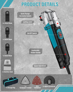Pohicoo Oszillationswerkzeug, 300W Multifunktionswerkzeug mit 10000-22000RPM 6 Variable Geschwindigkeit,Multitool mit 23 Zubehör, 3° Oszillationswinkel Multimaster zum Schneiden, Schnitzen, Polieren