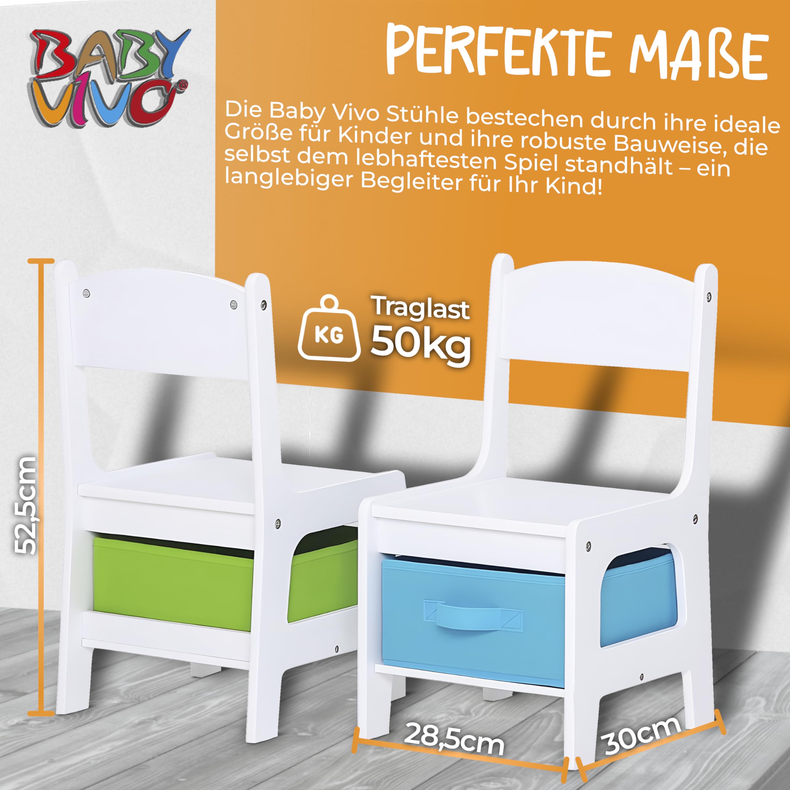 Baby Vivo Kindersitzgruppe Kindertischgruppe Kindermöbel Kinderzimmer Set mit multifunktionalem Tisch und 2 Stühlen aus Holz - Moritz