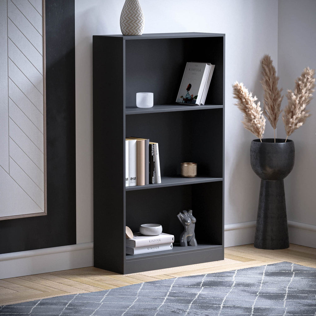 Vida Designs Cambridge Bücherregal mit 3 Ebenen, mittelhoch, schwarz, Holz-Regaleinheit für Büro, Wohnzimmermöbel, 24 x 60 x 108 cm