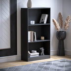 Vida Designs Cambridge Bücherregal mit 3 Ebenen, mittelhoch, schwarz, Holz-Regaleinheit für Büro, Wohnzimmermöbel, 24 x 60 x 108 cm