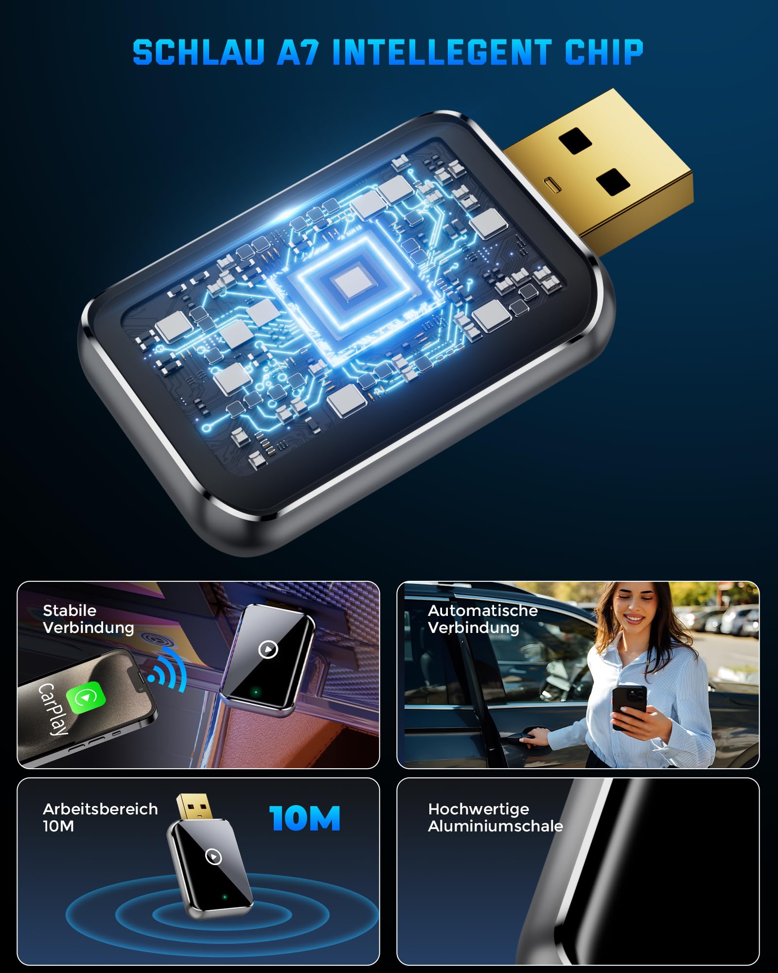 2025 Wireless Carplay Adapter für iPhone - Converts Wired to Wireless carplay Adapter, Mini Plug & Play Carplay for Cars from 2017 & for iPhone iOS 10+, USB & Type-C