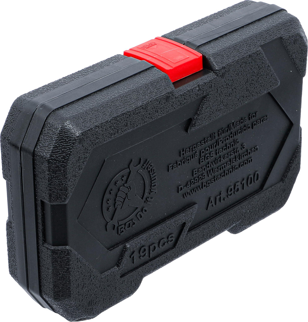 BGS Diy 95100 | Bit-Einsatz-/Steckschlüssel-Satz | Antrieb Innensechskant 12,5 mm (1/2") | T-Profil (für Torx) / E-Profil | 19-tlg.