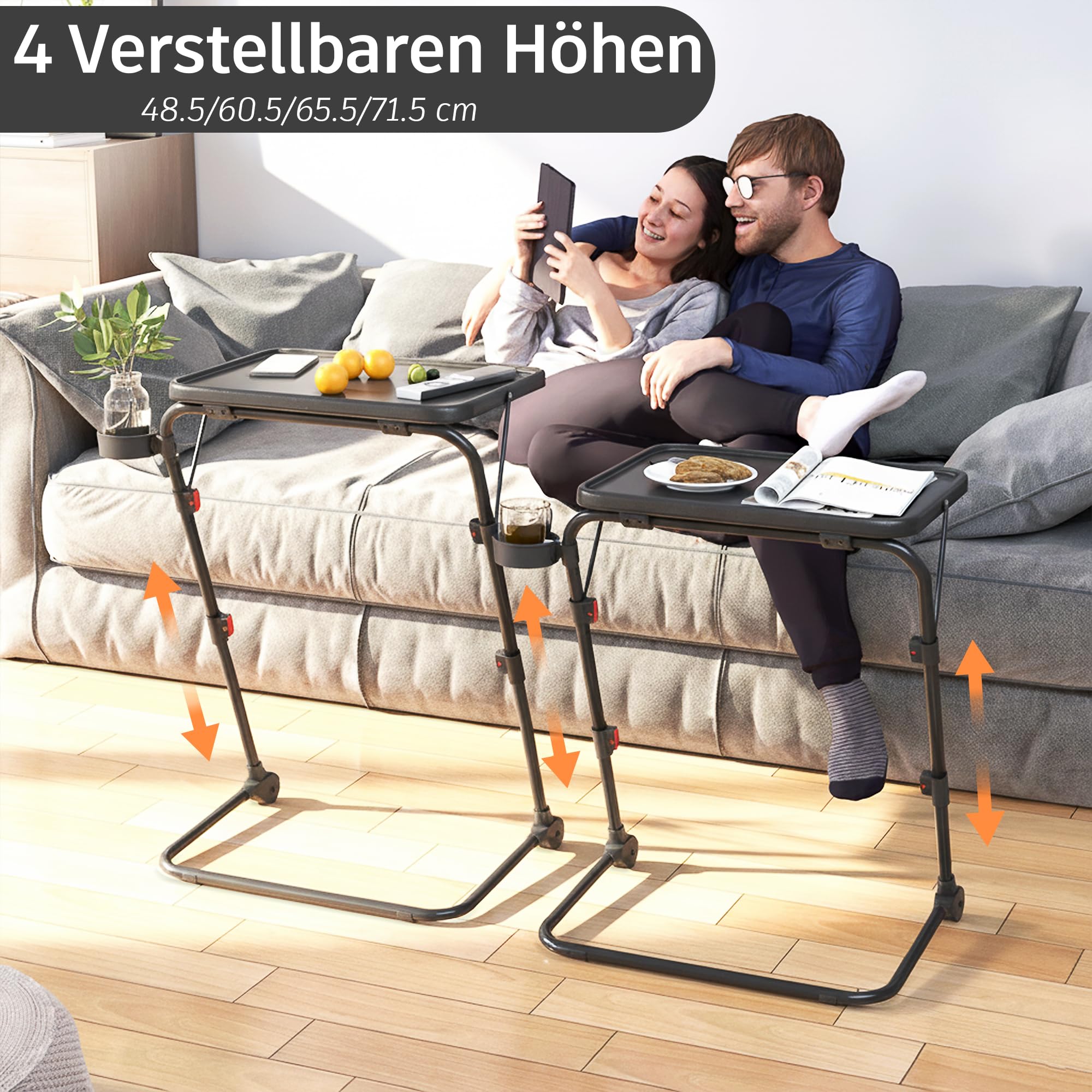 MEUBLE Cosy Kleiner Klappbarer Laptoptisch Höhenverstellbar Schreibtisch Beistelltisch Ohne Montage Sofatisch Neigbar Computertische Betttisch Pflegebett, Schwarz