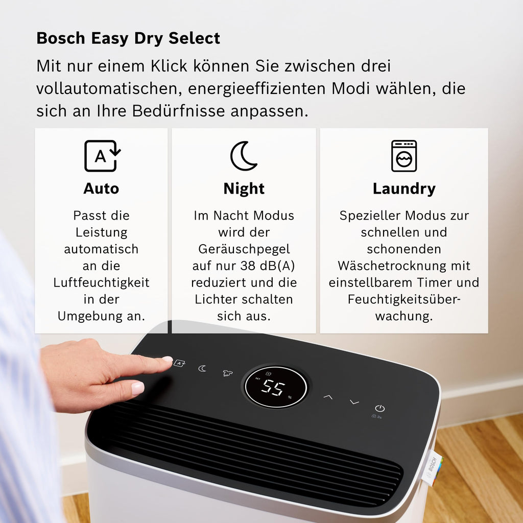 Bosch Dry 4000 Luftentfeuchter - Einfach. Effizient. Leise. - Für Räume bis zu 33 m² - Ideal für Deine Wohnung die schnelle Trocknung Deiner Wäsche