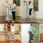 4 Stufen Klappleiter mit Handlauf Trittleiter Klappbar Tragbare kompakte Leiter Rutschfeste Matte Einfache Aufbewahrung Stehleiter für Home Kitchen Office DIY 150 kg max Belastung