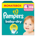 Pampers Baby-Dry Größe 4+, 198 Windeln, 10kg-15kg, Bis zu 100% Auslaufschutz & Komfort die ganze Nacht