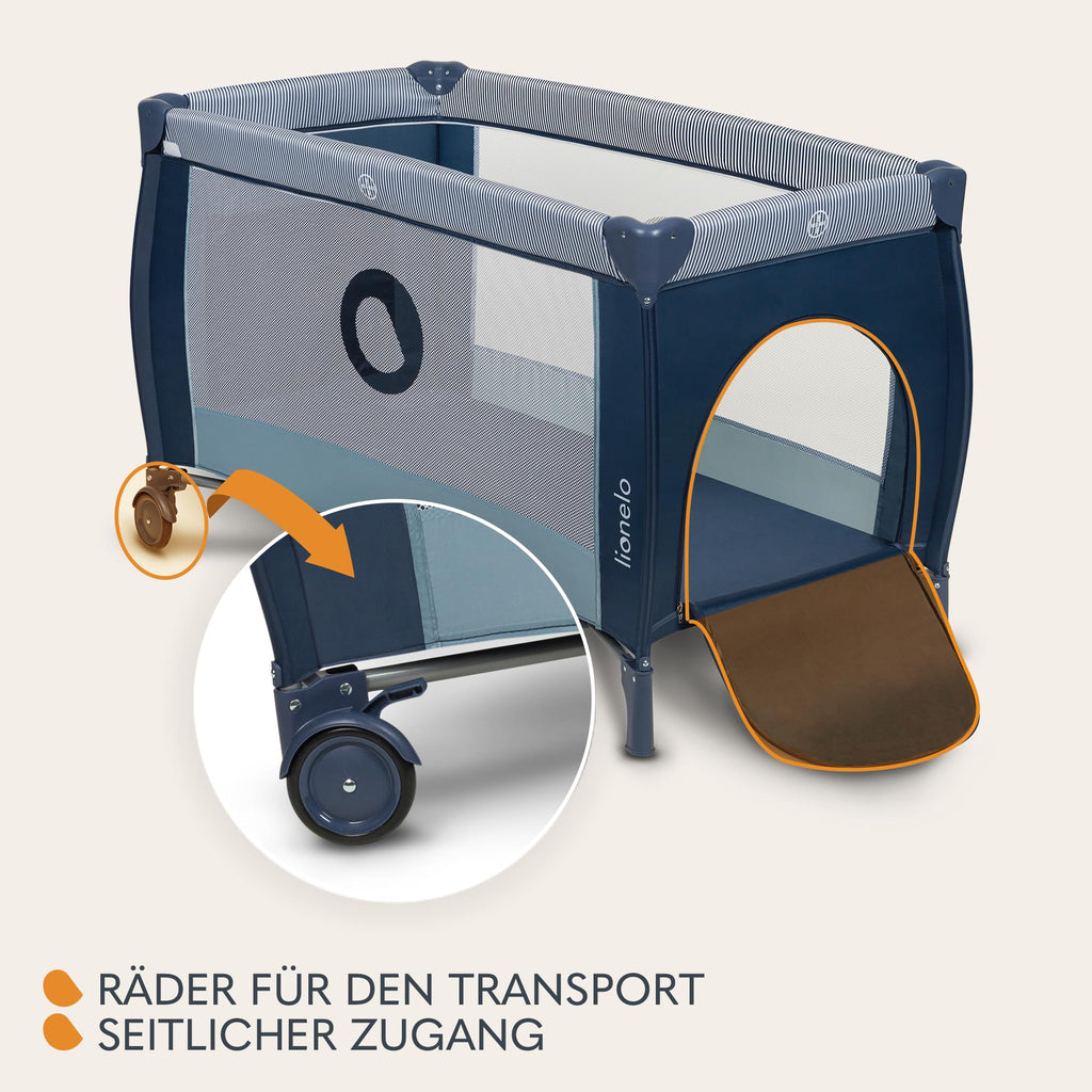 Lionelo Sven Plus 4 in 1 Baby Bett ab Geburt bis 15 kg Wickelauflage Moskitonetz luftige Seitenwände mit Seiteneingang Tragetasche zusammenklappbar