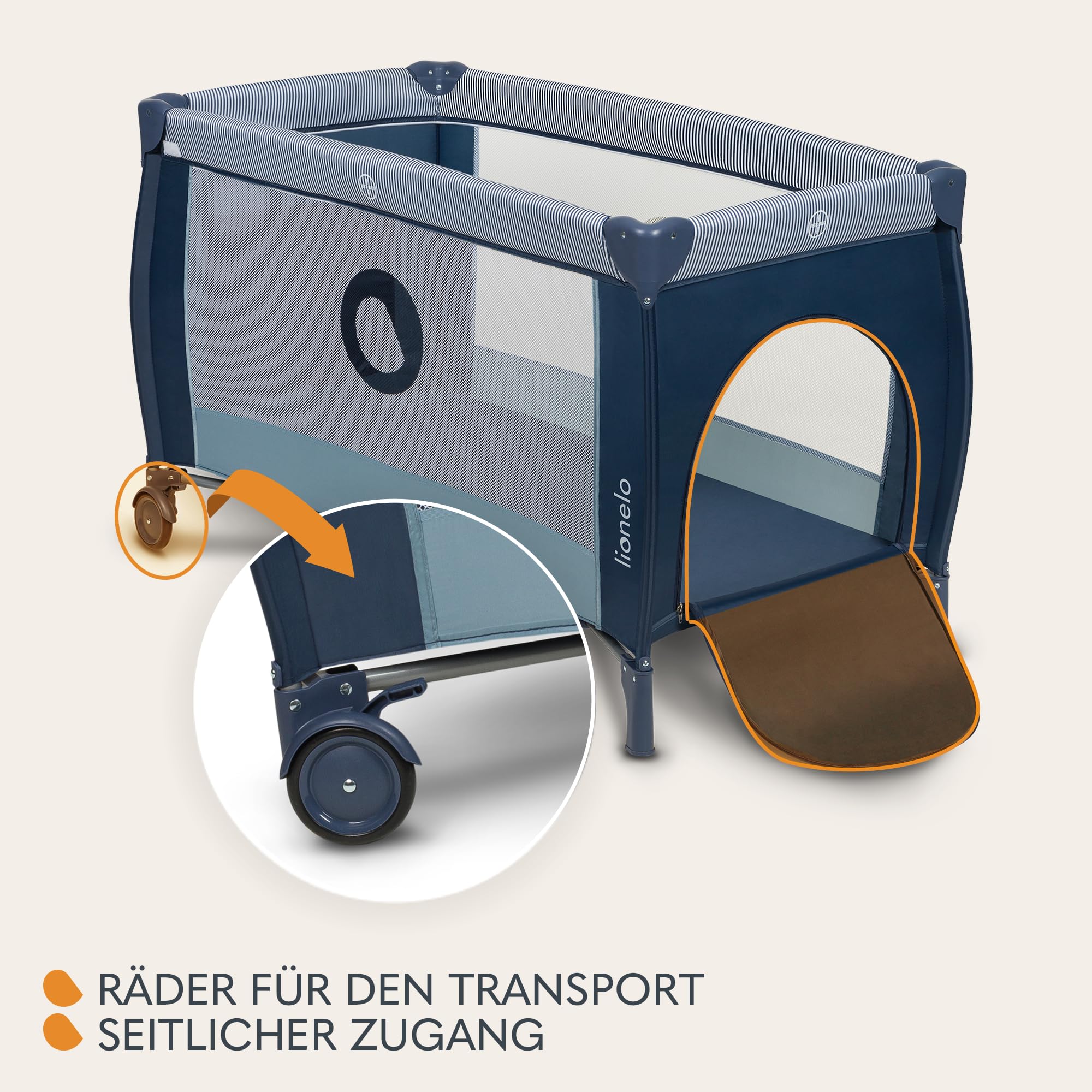 Lionelo Sven Plus 4 in 1 Baby Bett ab Geburt bis 15 kg Wickelauflage Moskitonetz luftige Seitenwände mit Seiteneingang Tragetasche zusammenklappbar