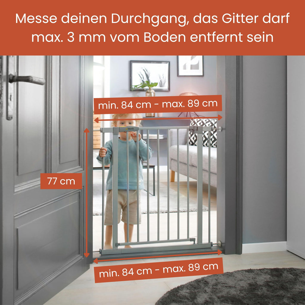 hauck Stop N Safe 2, Silber – Schutzgitter Treppe und Tür 84–89 cm – Kindersicheres Absperrgitter ohne Bohren – Manuelle 1 Hand Öffnung – nur für Innen - Auch für Hunde
