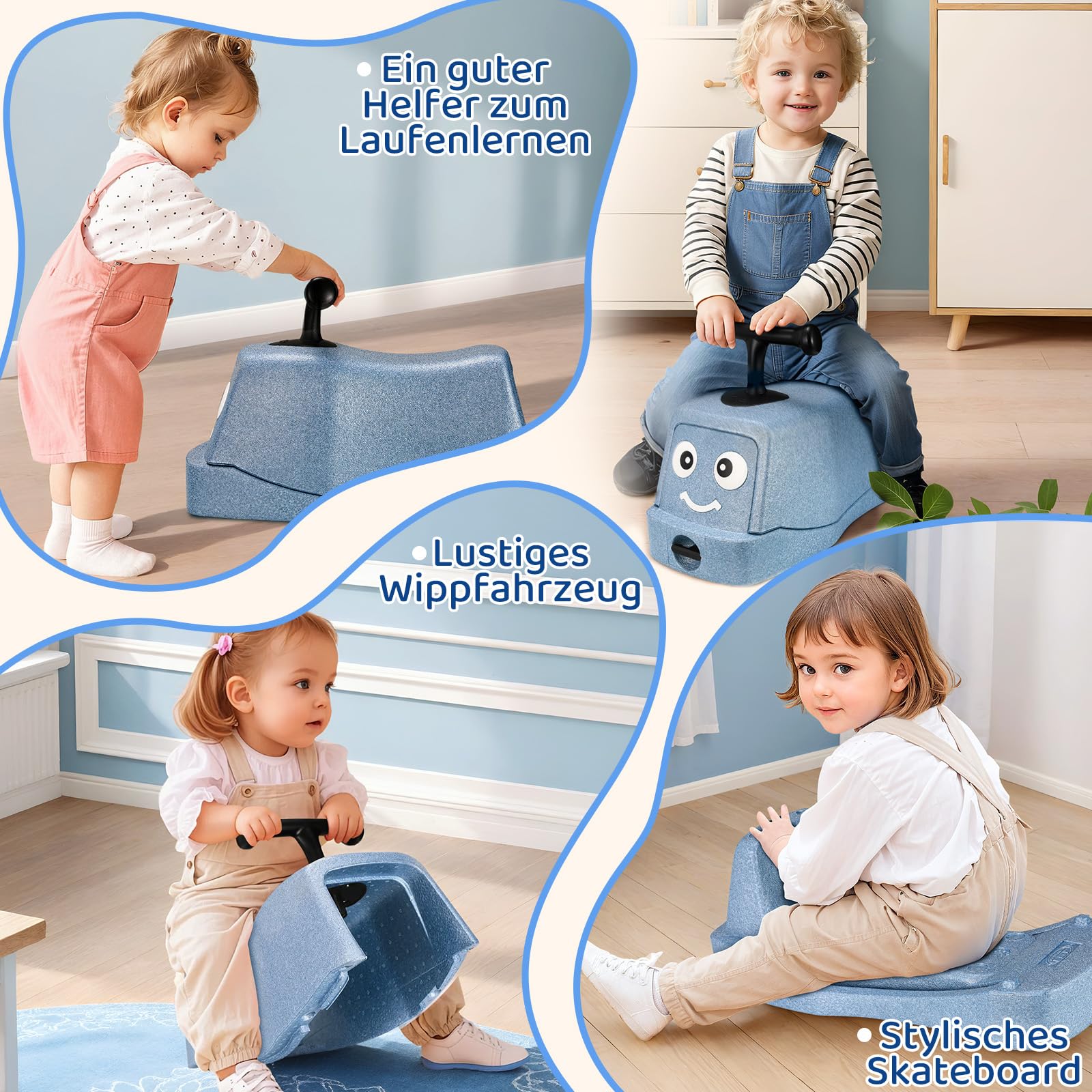 MAMIZO 5 in 1 Rutschauto ab 1 Jahr, Babyrutscher mit 4 PCs 360° Geräuschlose Räder, Babyroller bis 20kg, Babyrollbrett, EPP, Baby Walker, Wippauto, Rutschfahrzeug, Baby Spielzeug Rutschauto, Blau