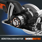 WORX Nitro WX531.9 Akku Kreissäge 20V – Leistungsstarke Bürstenlose Kreissäge für exakte, gerade Schnitte – Schneidet mühelos Holz, Metall, Fliesen & Plastik – ohne Akku & Ladegerät