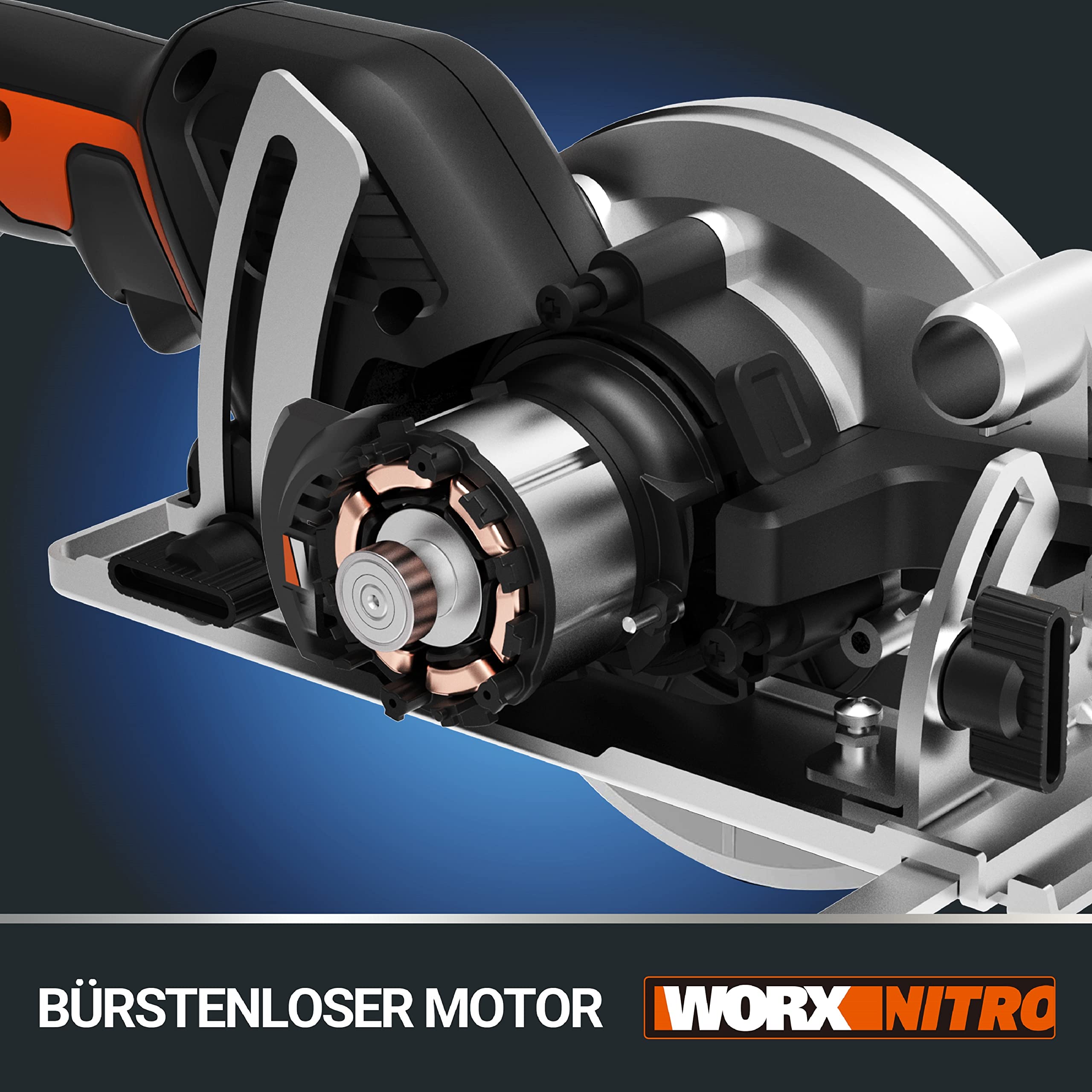 WORX Nitro WX531.9 Akku Kreissäge 20V – Leistungsstarke Bürstenlose Kreissäge für exakte, gerade Schnitte – Schneidet mühelos Holz, Metall, Fliesen & Plastik – ohne Akku & Ladegerät