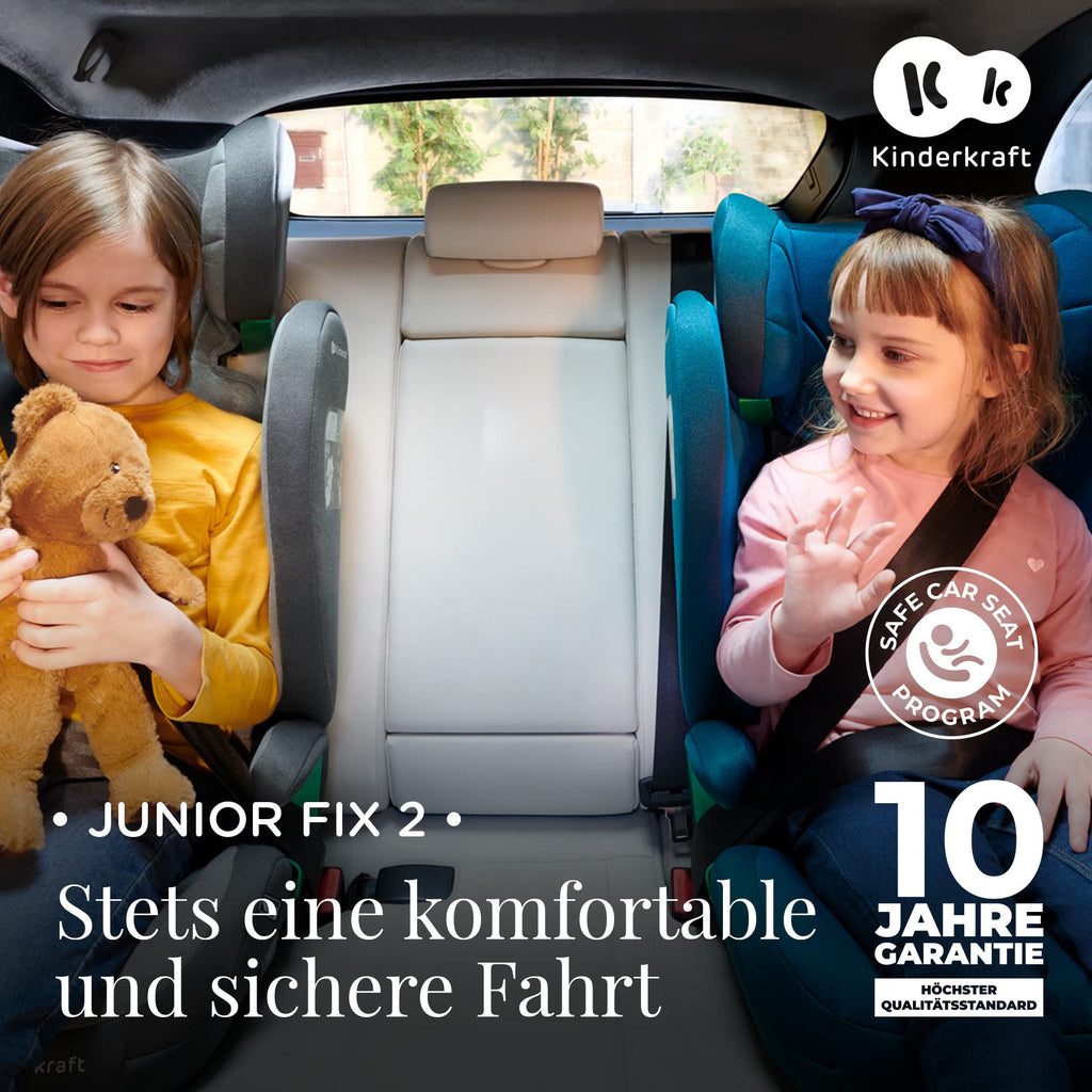 Kinderkraft JUNIOR FIX2 I-SIZE Kindersitz 15-36kg, Kinderautositz mit Isofix, Gruppe 2/3, 100-150 cm, Einstellbare Rückenlehne und Kopfstütze, spezielle Sicherheitssysteme, Leicht zu tragen, Schwarz