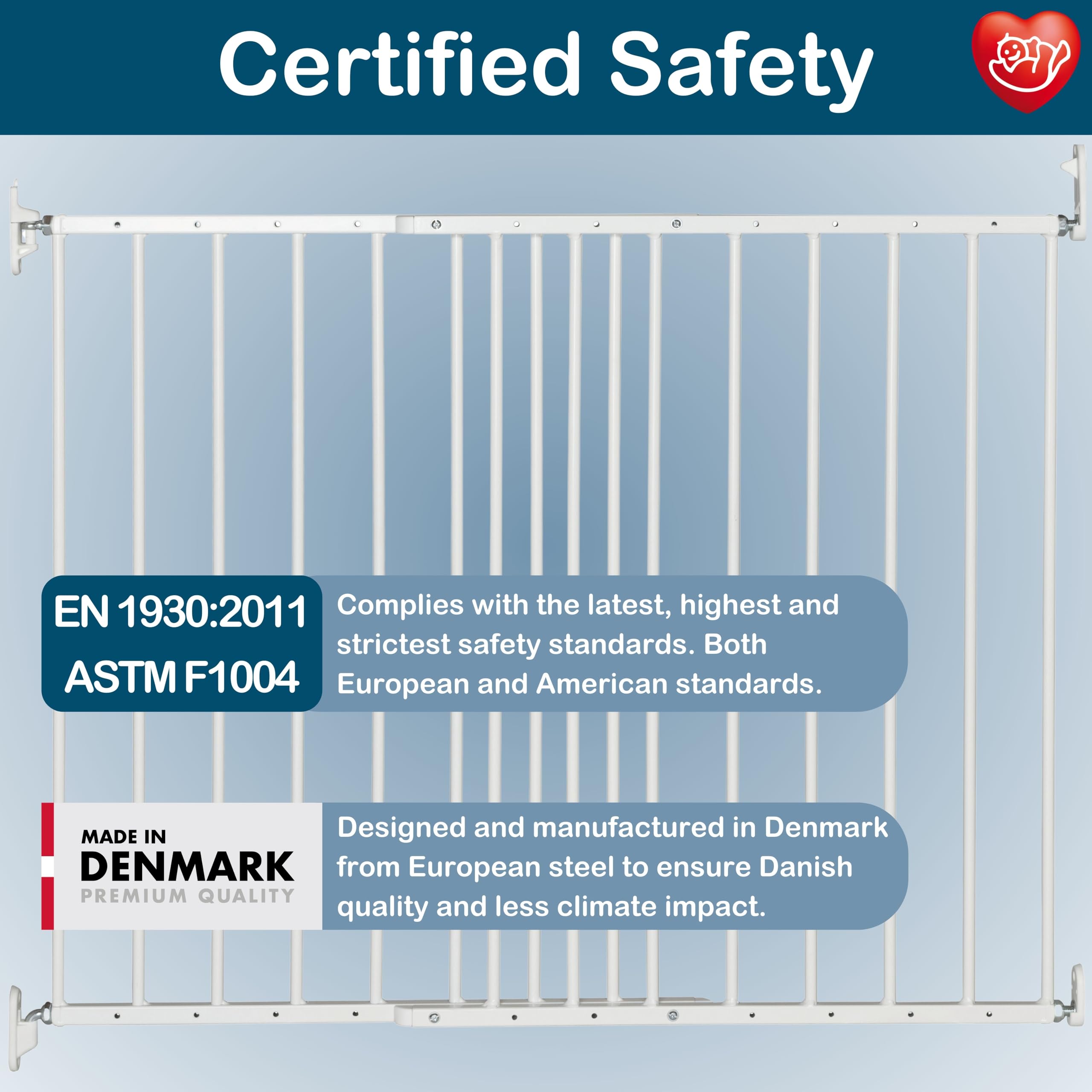 BabyDan MultiDan, 62,5-106,8 cm, Verlängerbares Treppenschutzgitter/Babygitter/Sicherheitsgitter, Metall, Weiß, Hergestellt in Dänemark - (Haustiergitter/Hundegitter)