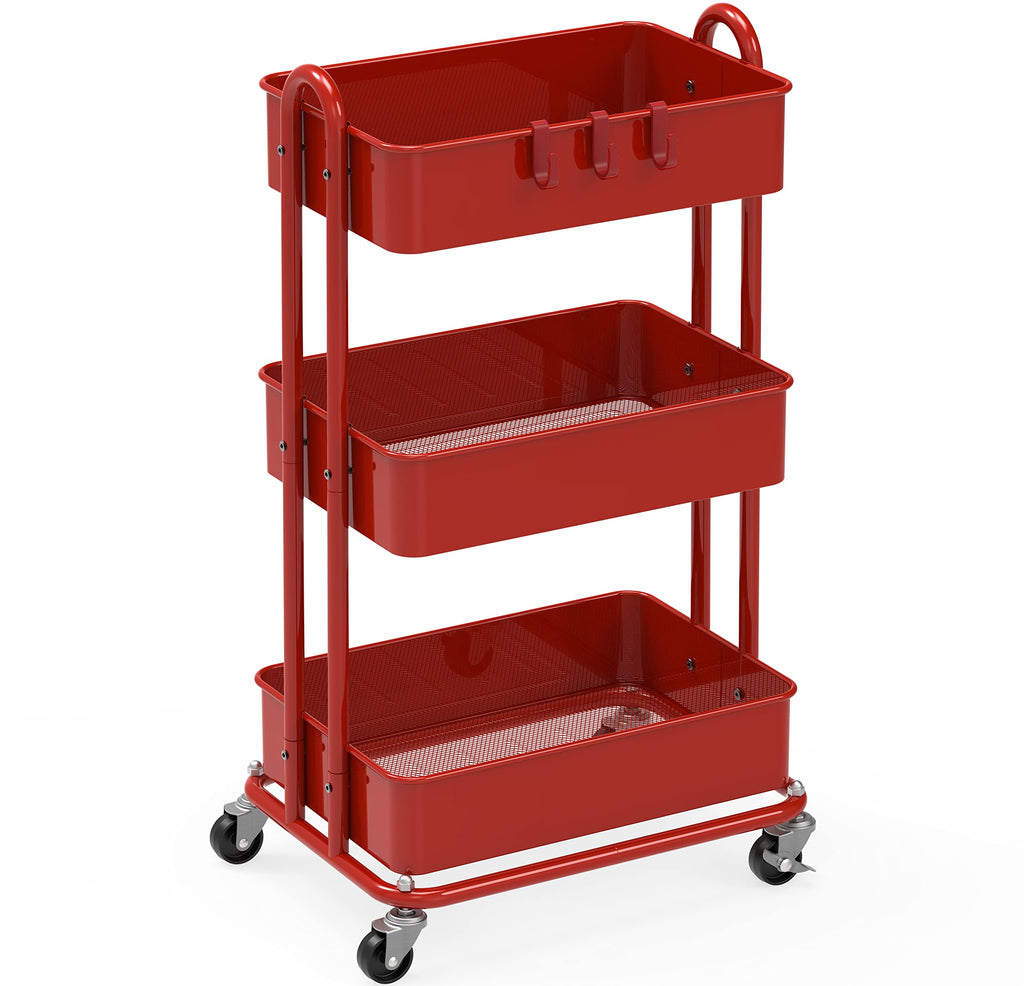 Simple Houseware Hochleistungs-Rollwagen mit 3 Ebenen aus Metall, Rot