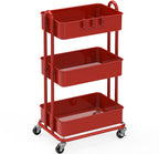 Simple Houseware Hochleistungs-Rollwagen mit 3 Ebenen aus Metall, Rot