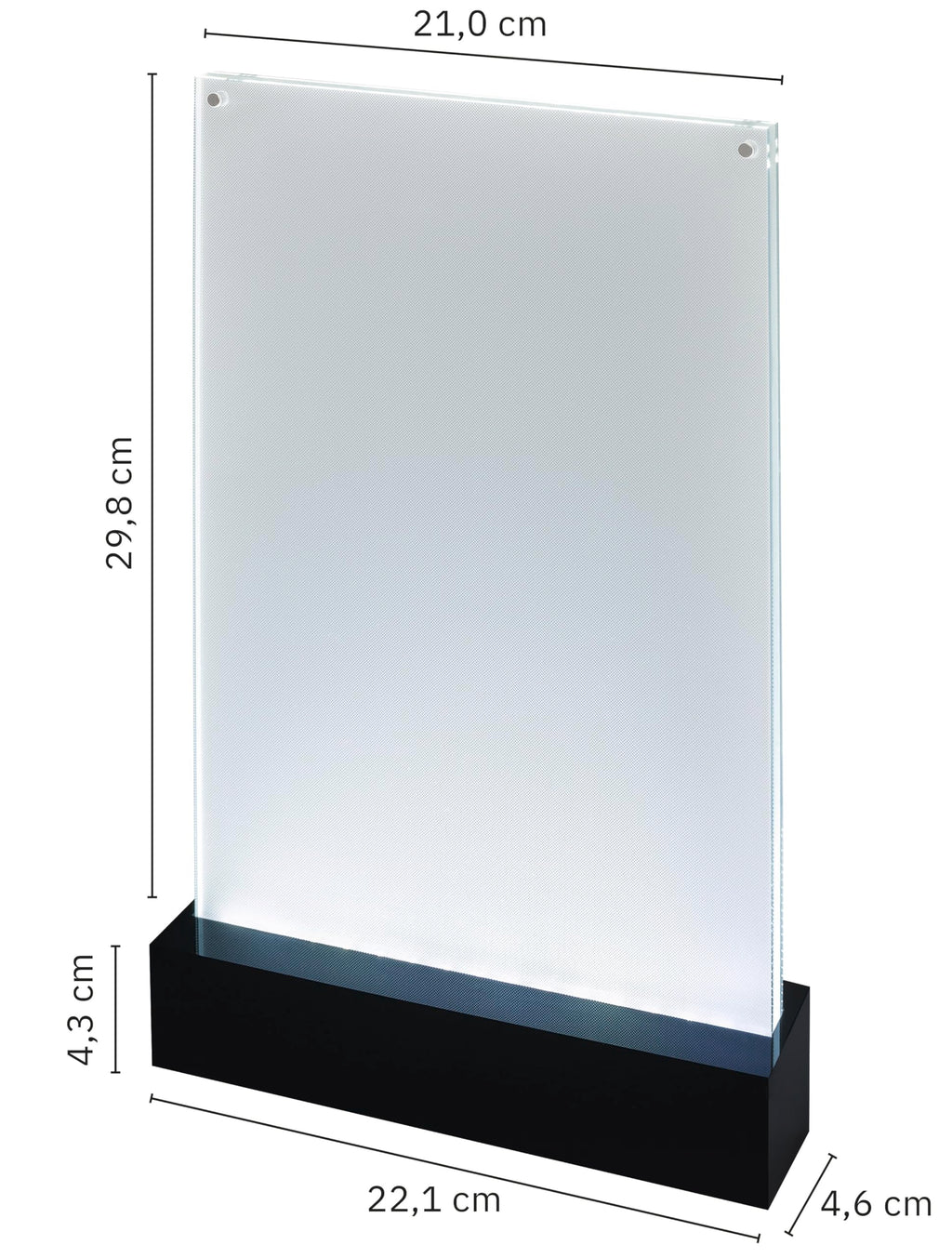Sigel TA420 Beleuchtbarer LED-Tischaufsteller A4, hochwertiges glasklares Acryl mit schwarzem Sockel - geeignet für Gastronomie und Events, Werbeaufsteller