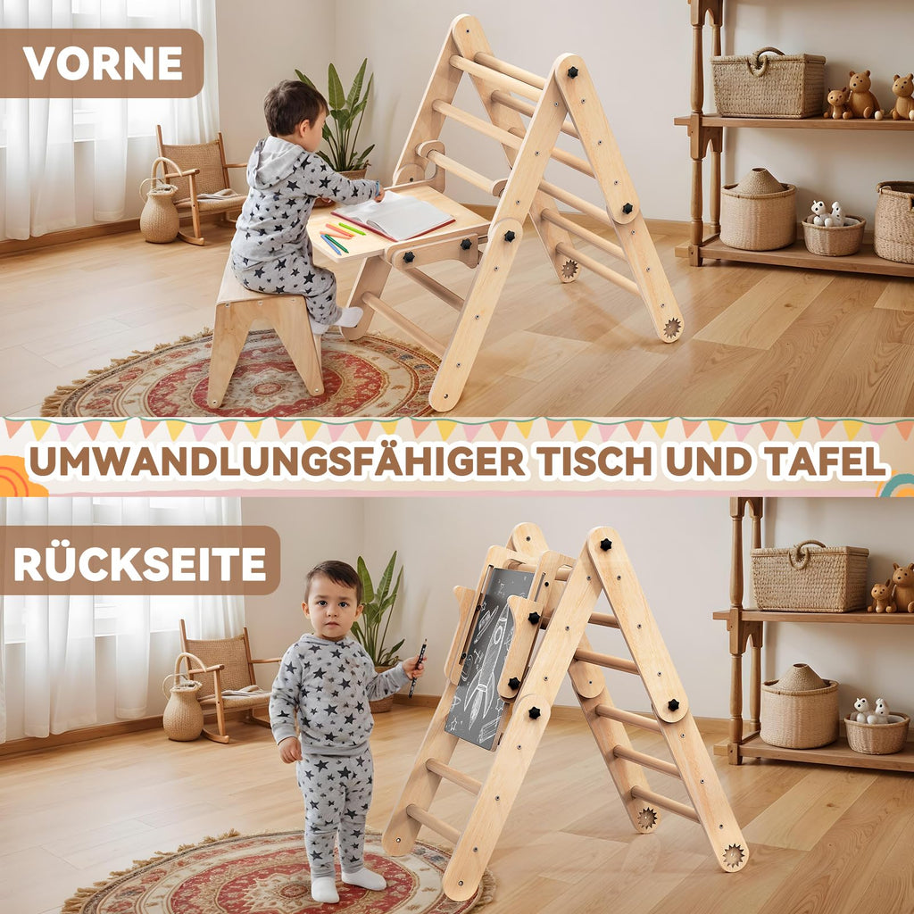 7-in-1 Montessori Klettergerüst Indoor Set: Verformbares Kletterdreieck mit Rutsche, Kletterbogen und Kreidetafel, Ideal für Baby- und Kleinkinder 1-6 Jahre, Fördert Spiel, Bewegung und Kreativität