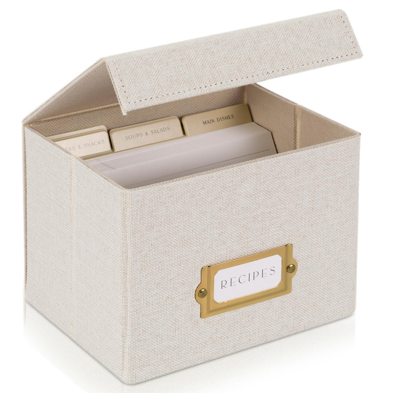 ZICOTO Schöne Rezeptbox aus Leinen – passend für 10,2 x 15,2 cm Rezeptkarten, um bis zu 250 Rezepte leicht zu organisieren – ein stabiler Kartenhalter und tolles Geschenk, das perfekt in jede Küche