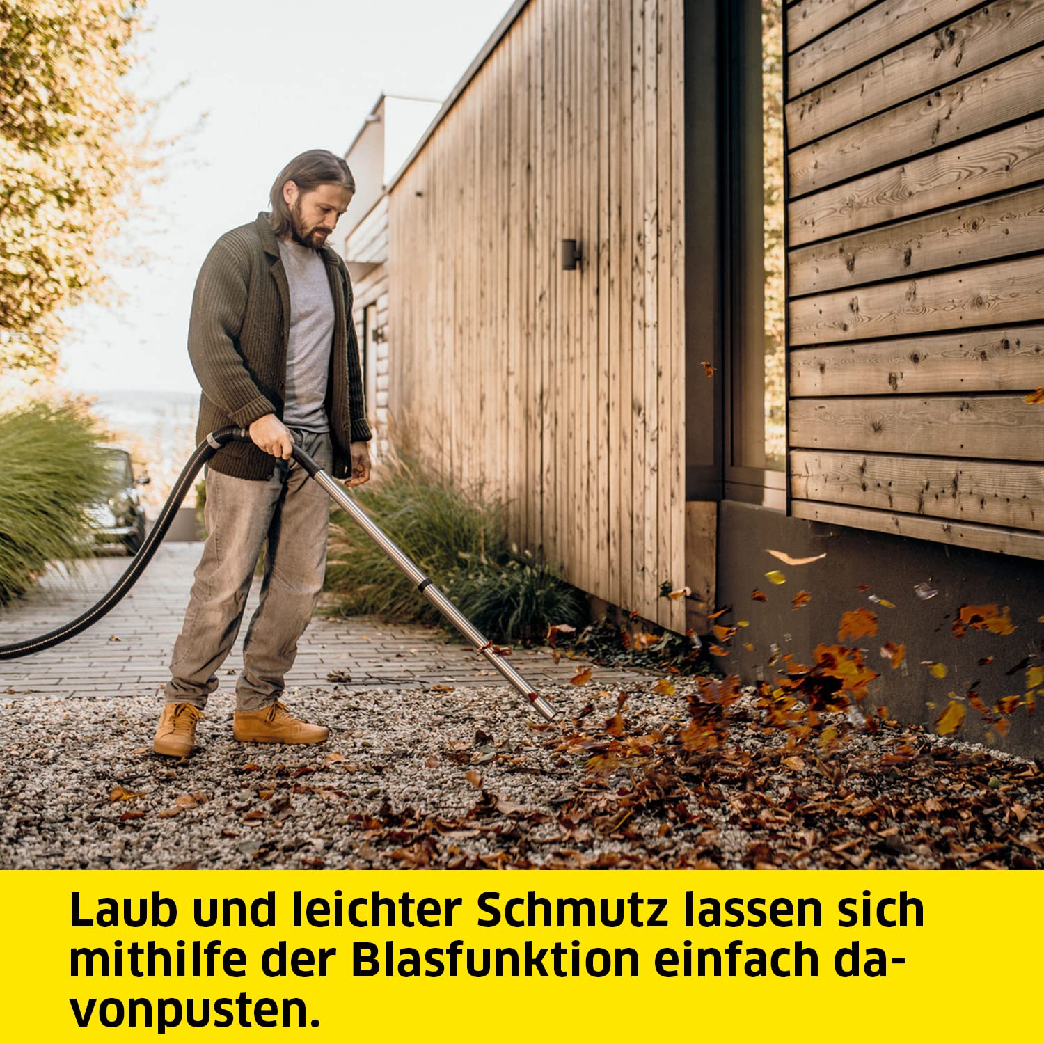 Kärcher Nass-/Trockensauger WD 3 S V-17/4/20, inkl. Patronenfilter, Vliesfilterbeutel, 1.000 W, 2 m und Schlauchaufbewahrung, Blasfunktion, Boden- und Fugendüse, Schwarz, Gelb