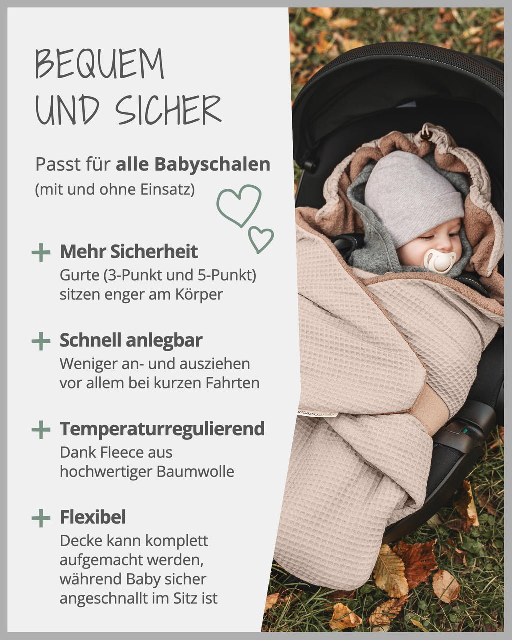 ULLENBOOM Einschlagdecke Babyschale, 100% OEKO-TEX Materialien, Sand (Made in EU) - Babydecke für Kindersitz oder Kinderwagen, kuschelige Decke für Babys, Ideal für Herbst und Winter
